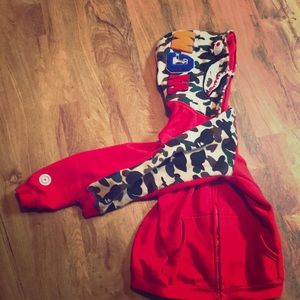 Red/cammo/patch BAPE hoodie size M